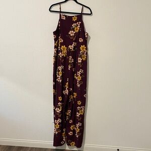 Women’s Floral Burgundy Pantsuit Jumpsuit Romper Spaghetti Strap